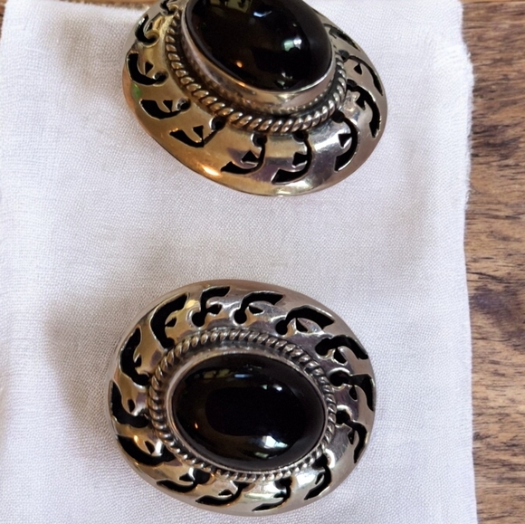 Vintage Sterling Silver 925 Onyx Taxco Stud Earrings 8 grams - Picture 4 of 16